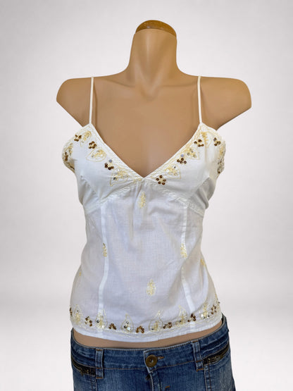 00's Cotton embroidered sequin cami w tie back • Size 12