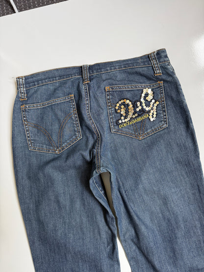 00's Dolce & Gabbana sequin embroidered flare jeans • Size 8