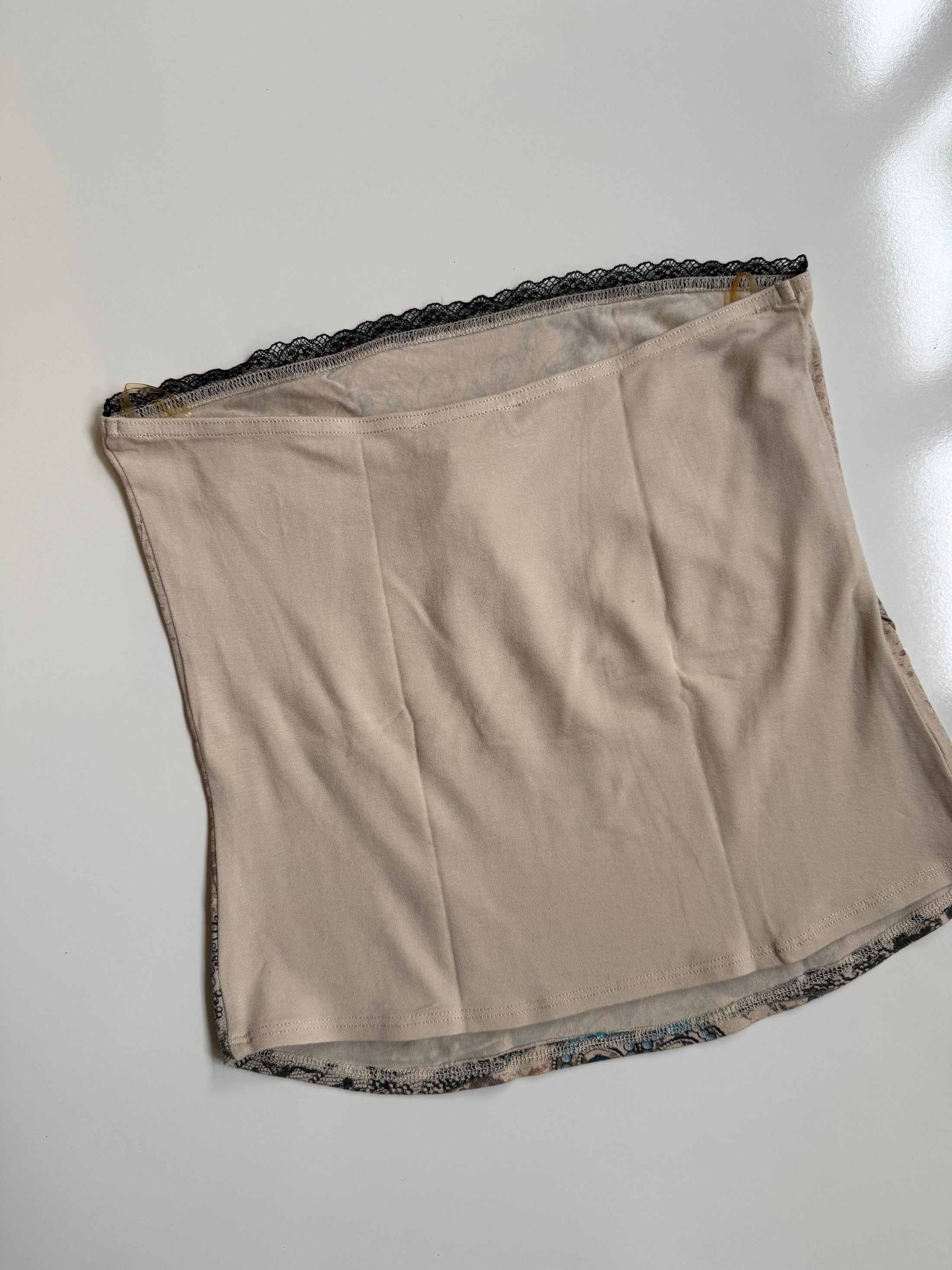 00's Morgan pattern tube top w lace trim• Size S