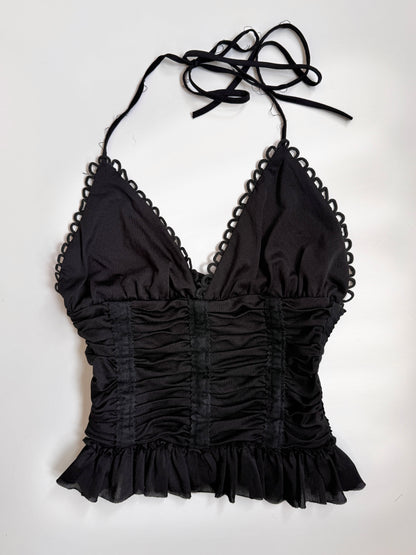 00’s Ruched black halter • Size S