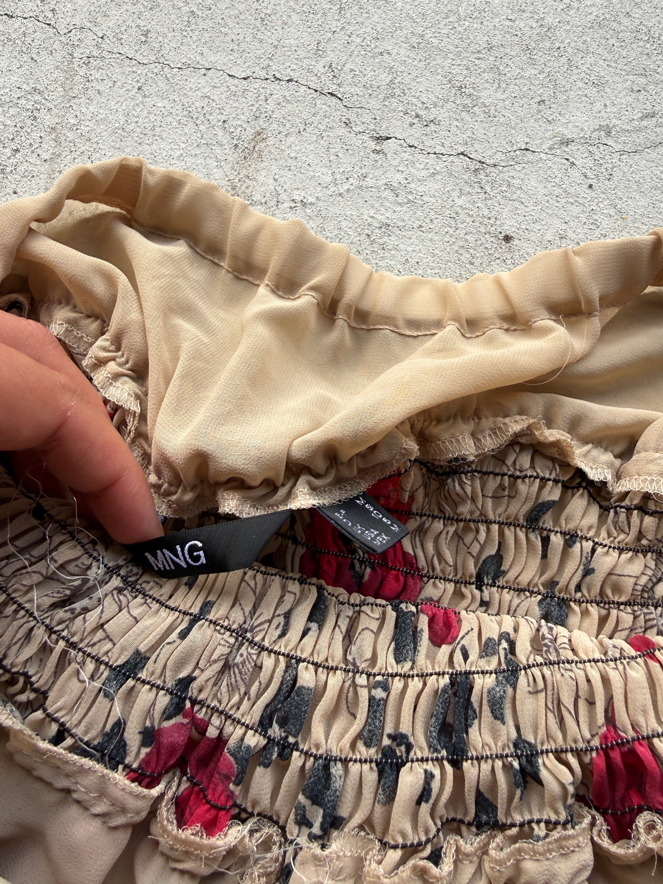 00's Mango fairy ruched off shoulder w bell sleeves • Size S