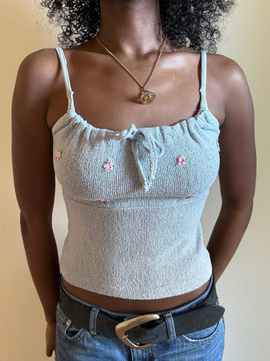 00's SAY knit cami w flower embroidery • Size M