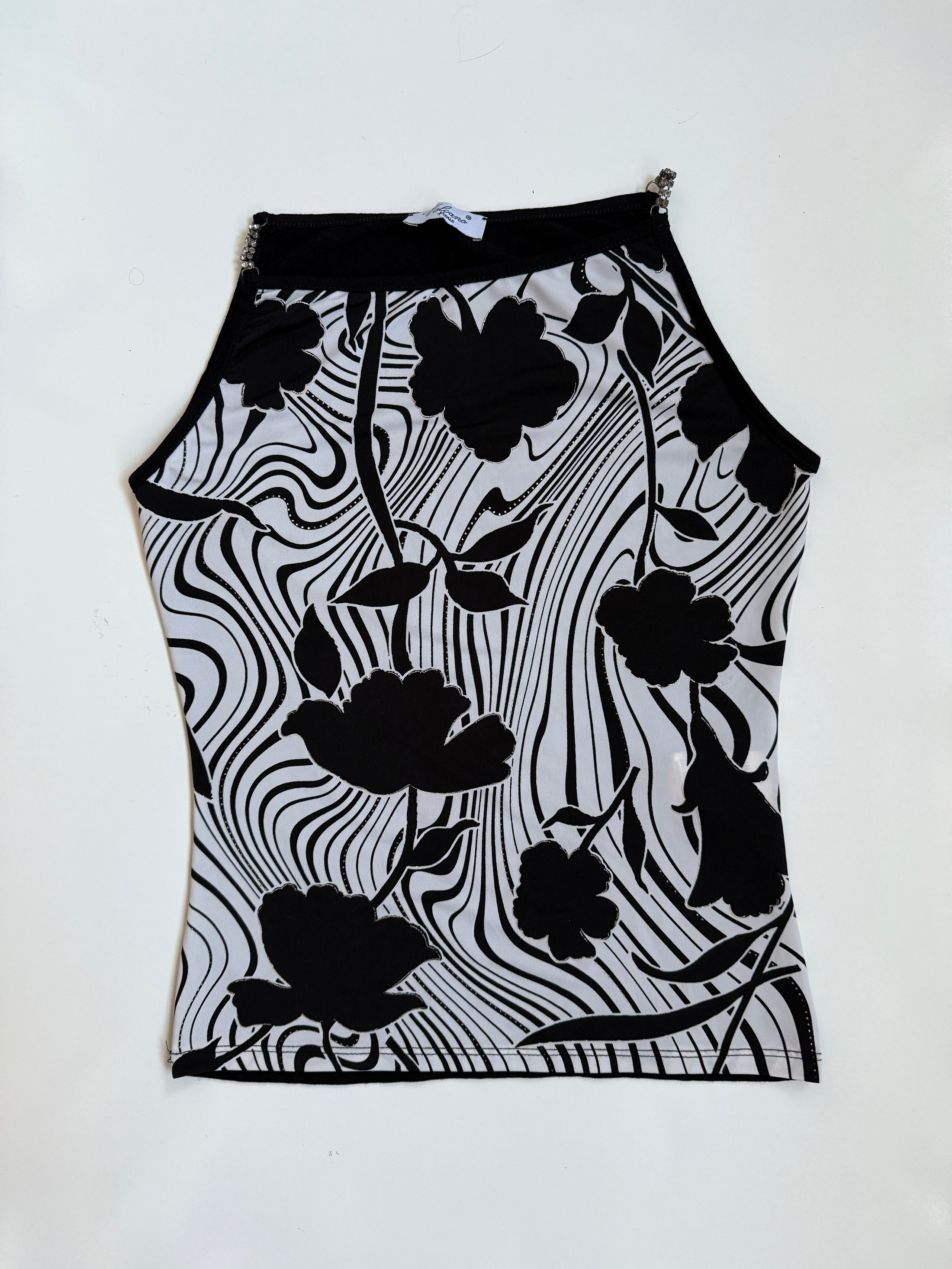 00's Volcano hi-neck tank w bejewelled straps • Size S