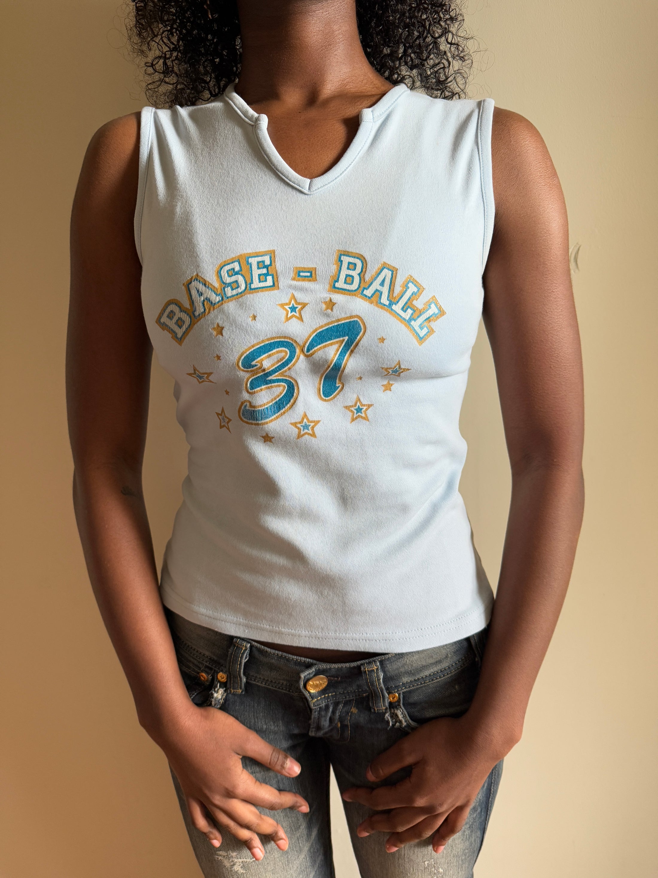 00's "Baseball" glitter print tank  • Size S