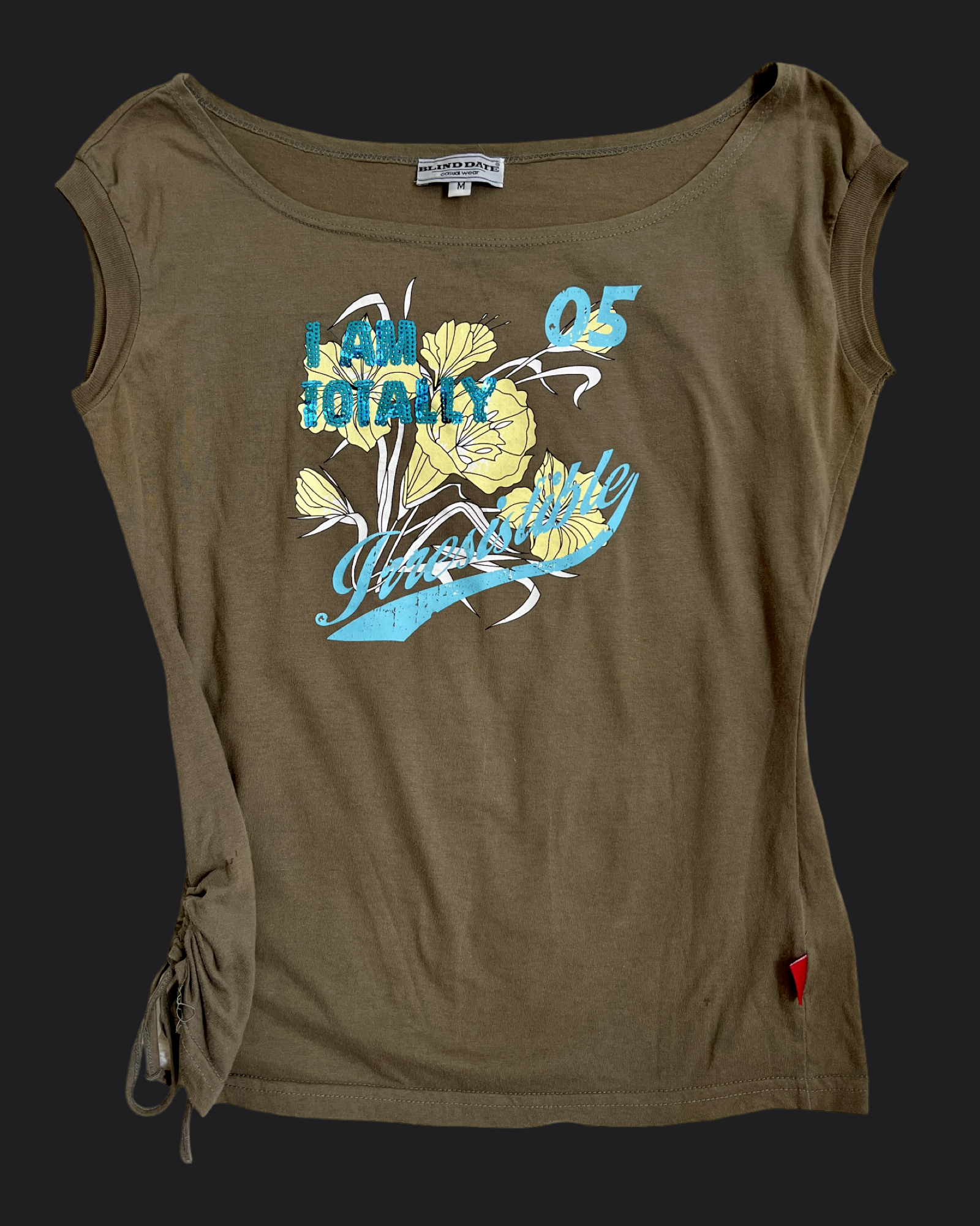 00's "I'm totally irresistible" khaki sequin baby tee