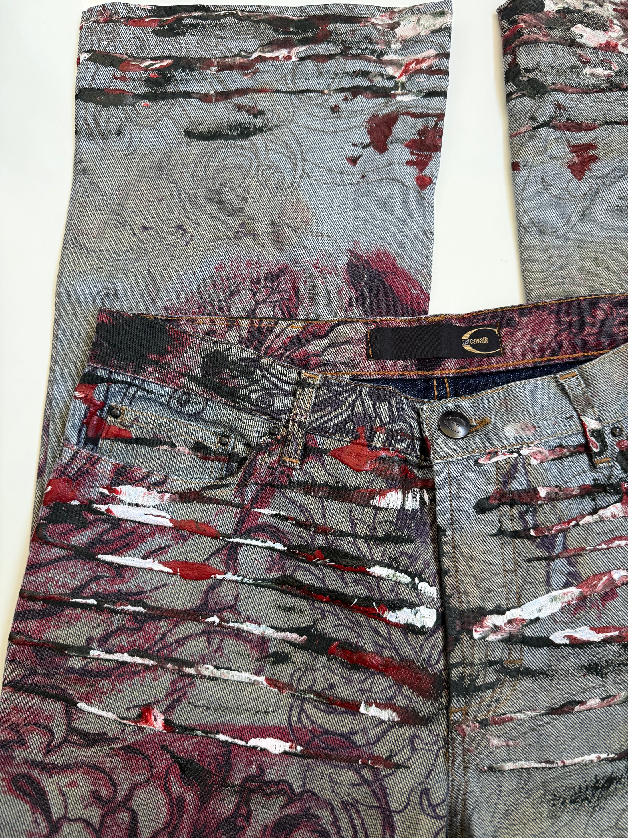 RARE 00's Cavalli pattern/hand painted jeans• Size 10