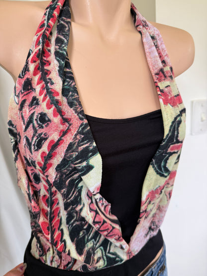 00's Abstract scoop halter neck cami • Size S