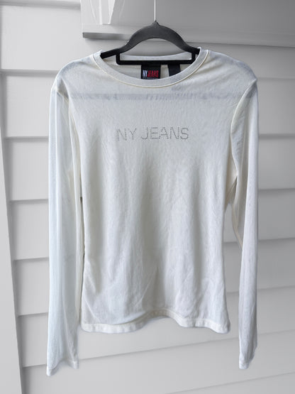 00's 'NY Jeans' diamante mesh longsleeve • Size S/M