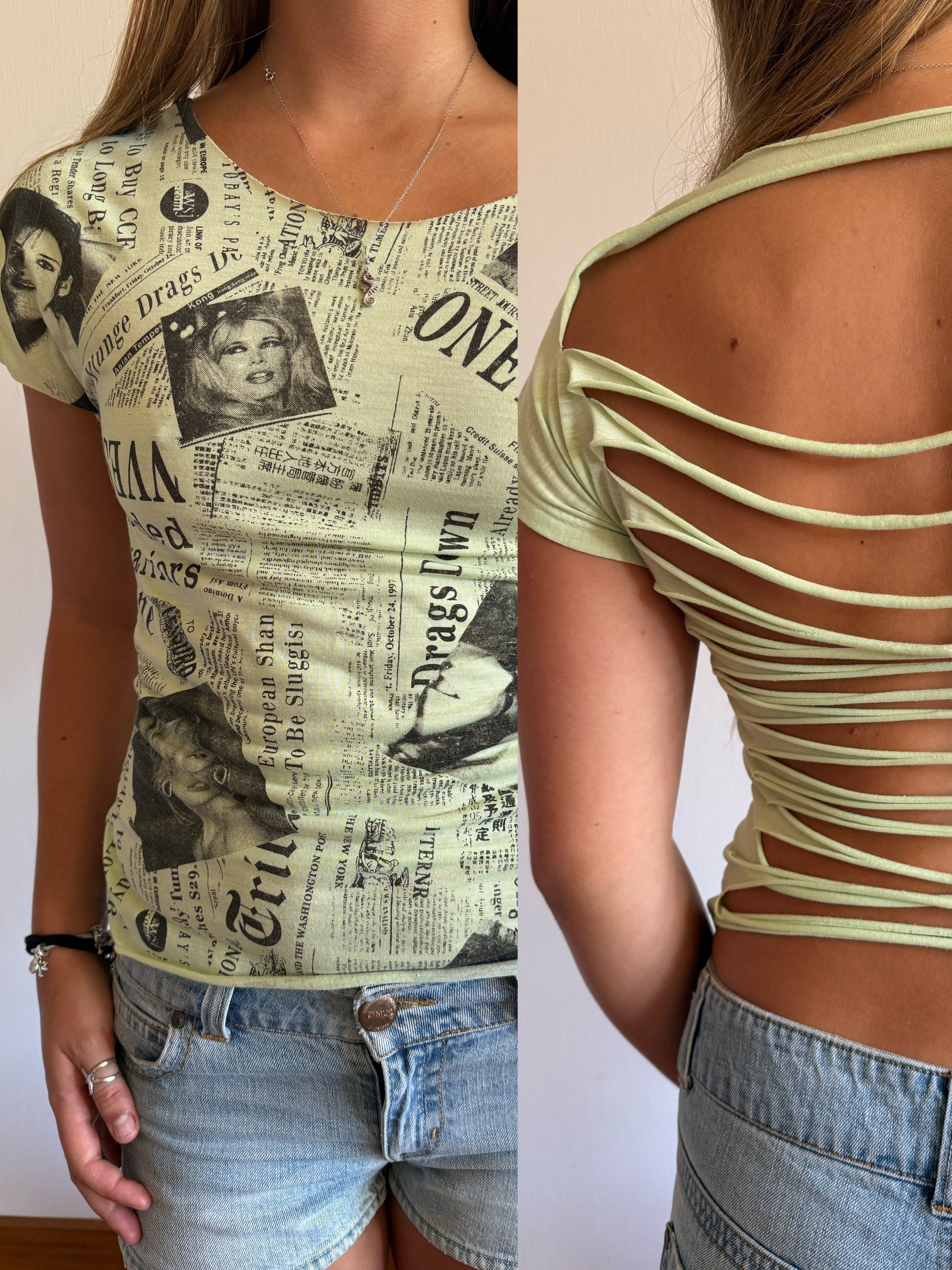 00’s graphic print backless top • Size S