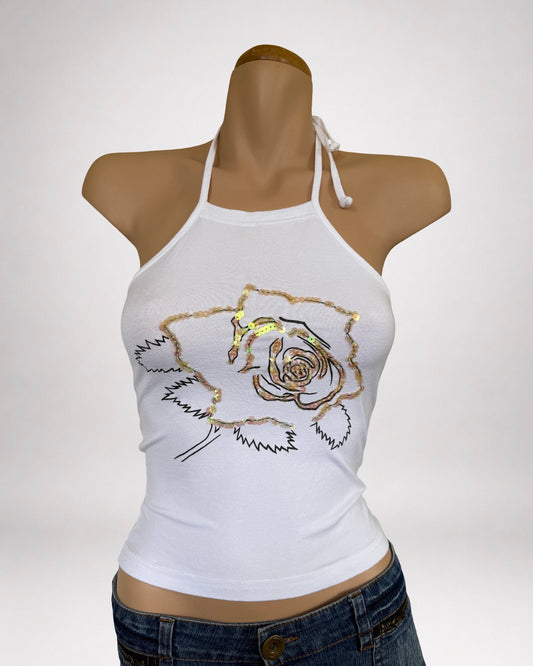 00's Rose cotton sequin halter