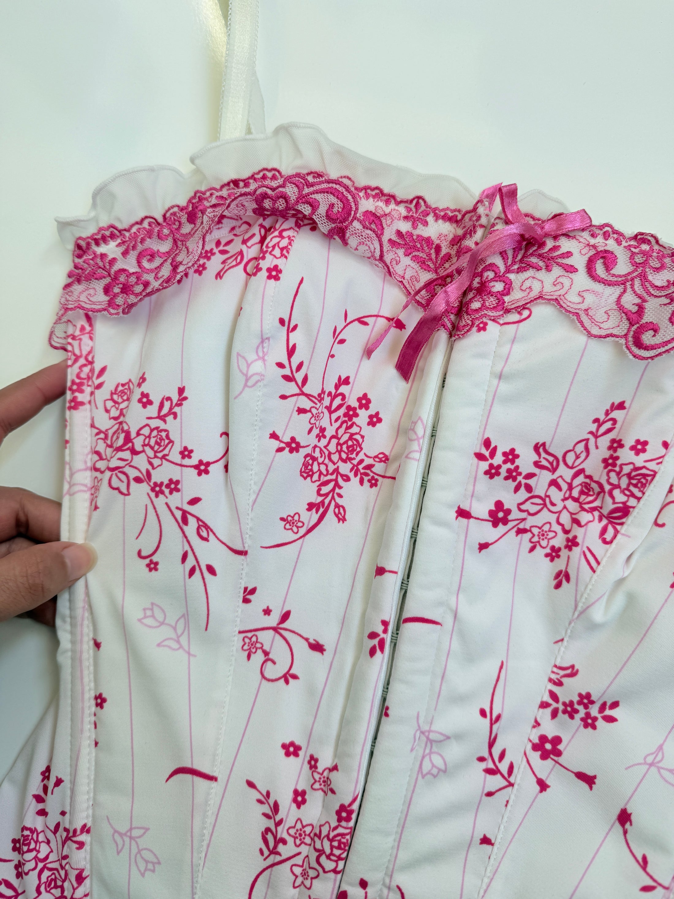 00's pinstripe flower corset w ribbon • Size M