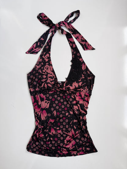 00's Mango pattern embroidered halter • Size L