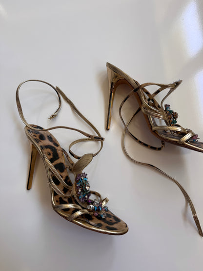 *RARE* 00s Archival Roberto Cavalli bejewelled leather strappy heels • Size Eu 39-40