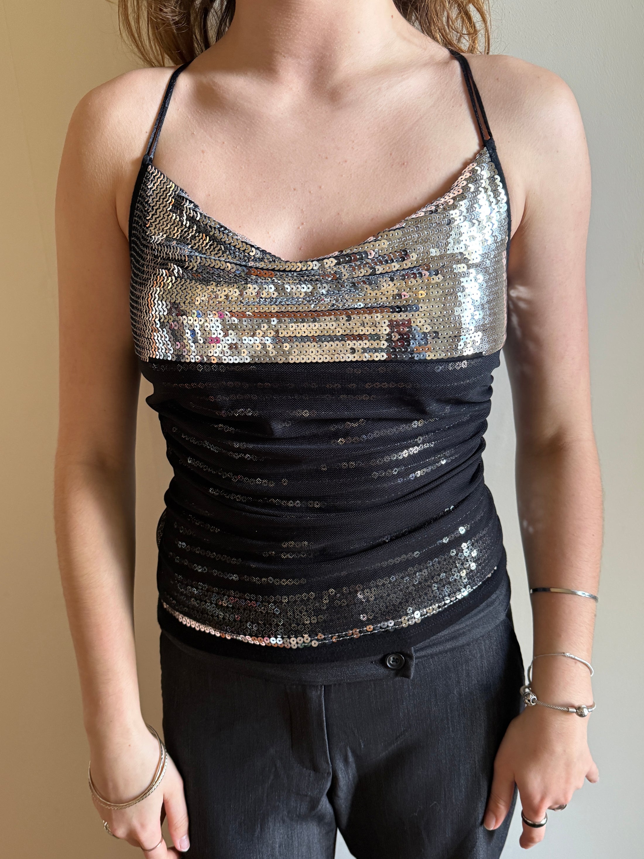 00's Xanaka mesh sequin cross back cami • Size M