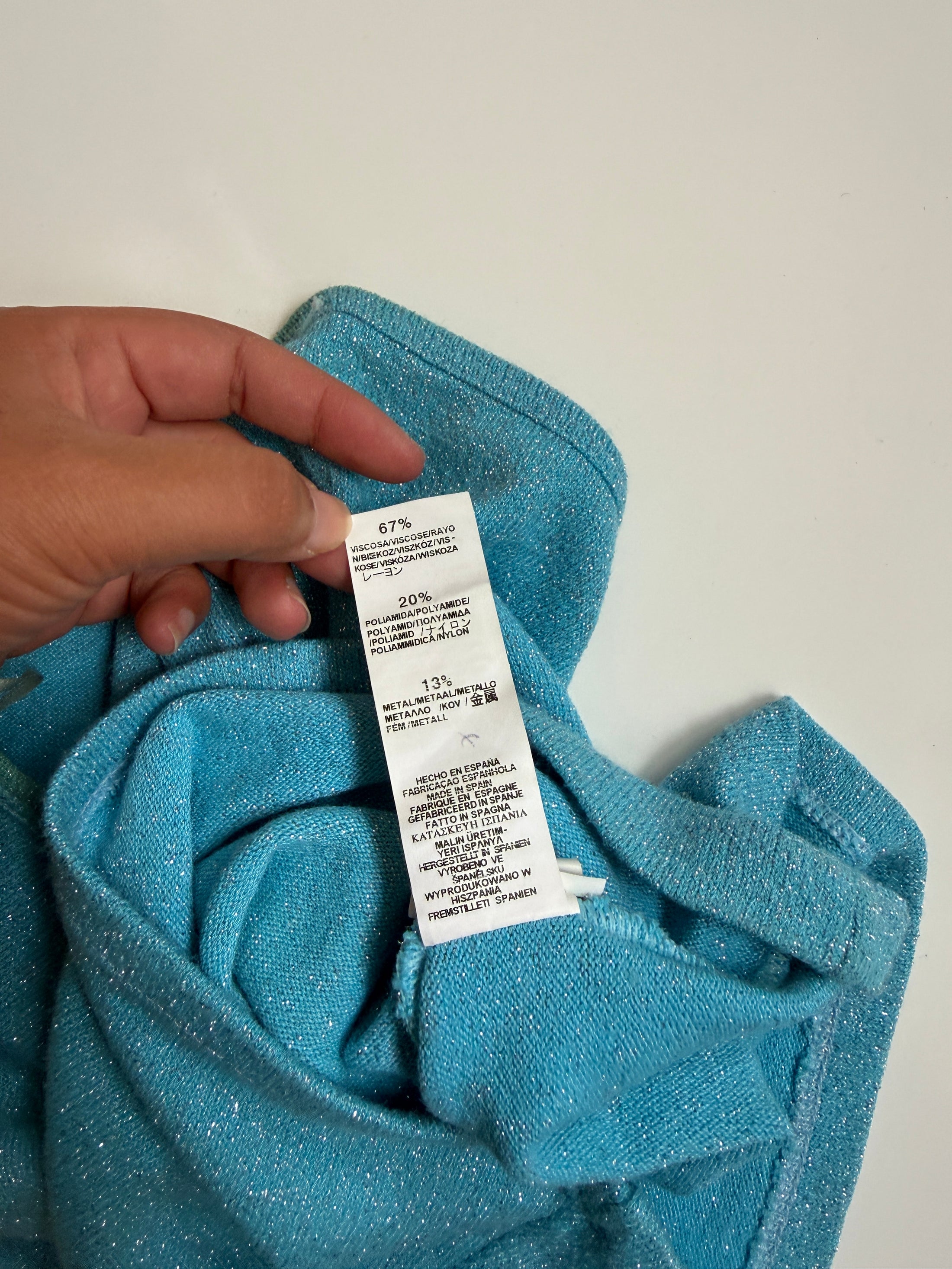 00's Zara teal knit glitter tube top• Size S/M