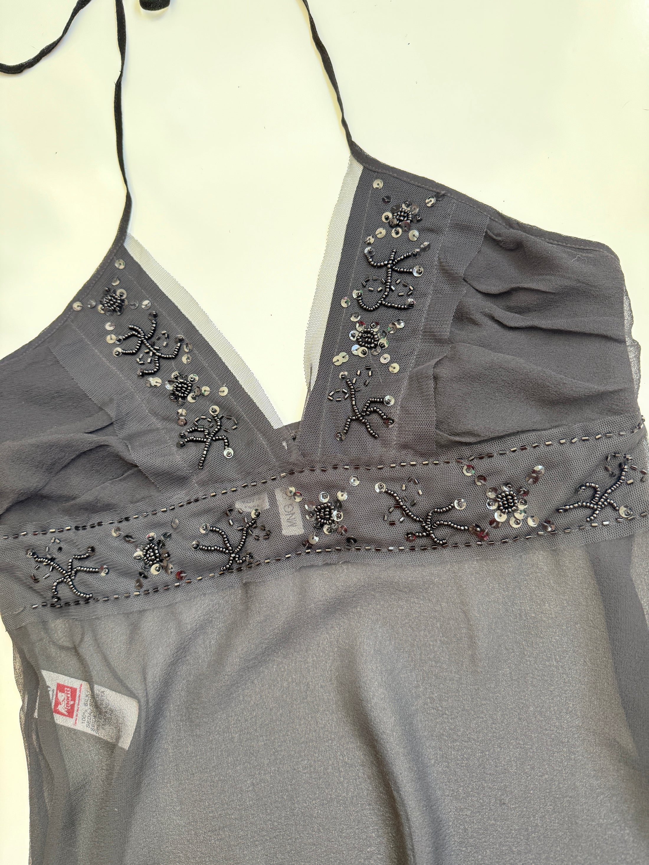 00's Mango sheer silk beaded halter *Black • Size M