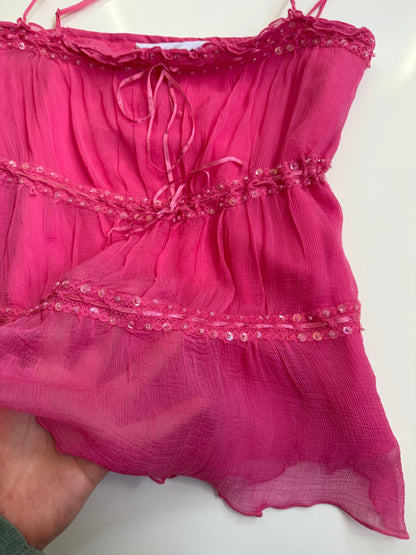 00's Evie beaded sheer ribbon cami w lace detail • Size 18/20