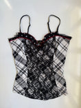 Load image into Gallery viewer, 00's Plaid cami w lace polka trim • Size M
