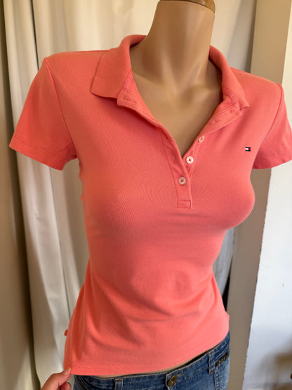 00's Tommy fitted peach polo • Size S