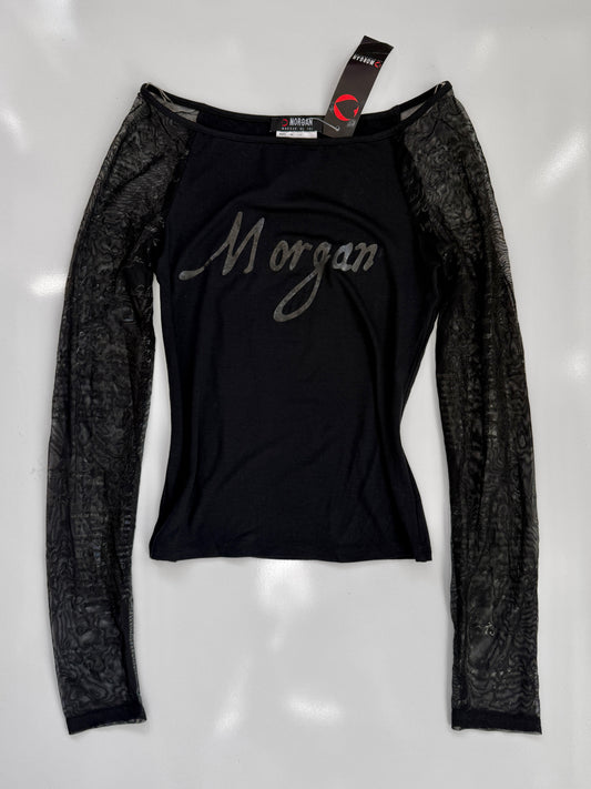 00's Deadstock Morgan off shoulder w mesh print sleeves • Size S