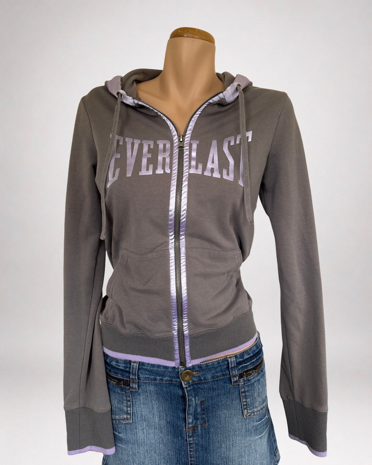 00's Everlast zip hoodie w satin lilac piping • Size S