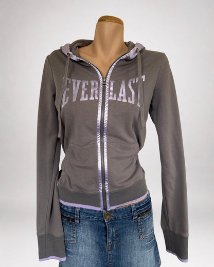 00's Everlast zip hoodie w satin lilac piping • Size S