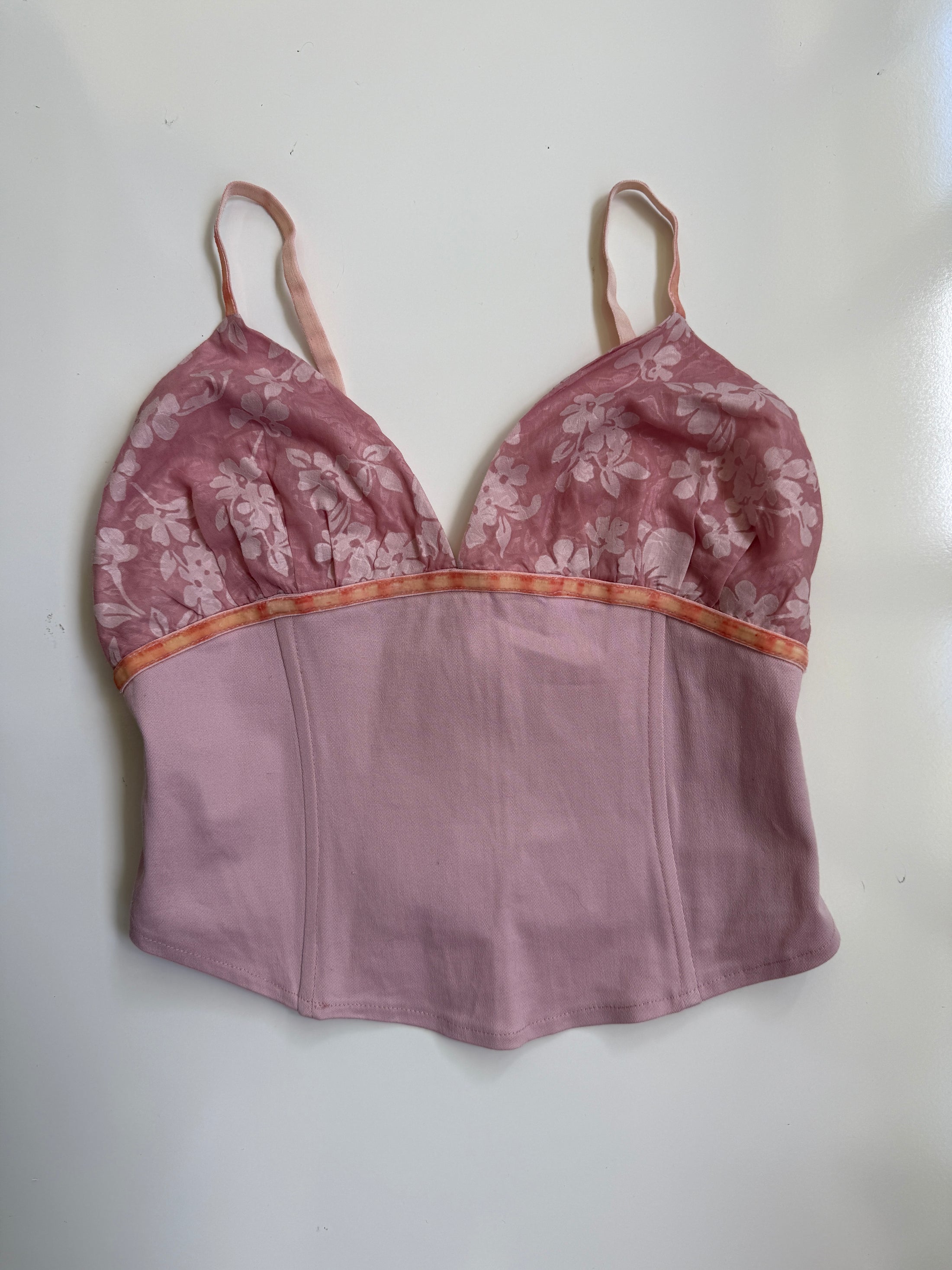 00's Boned tropical corset cami • Size 10
