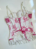 Load image into Gallery viewer, 00's pinstripe flower corset w ribbon • Size M
