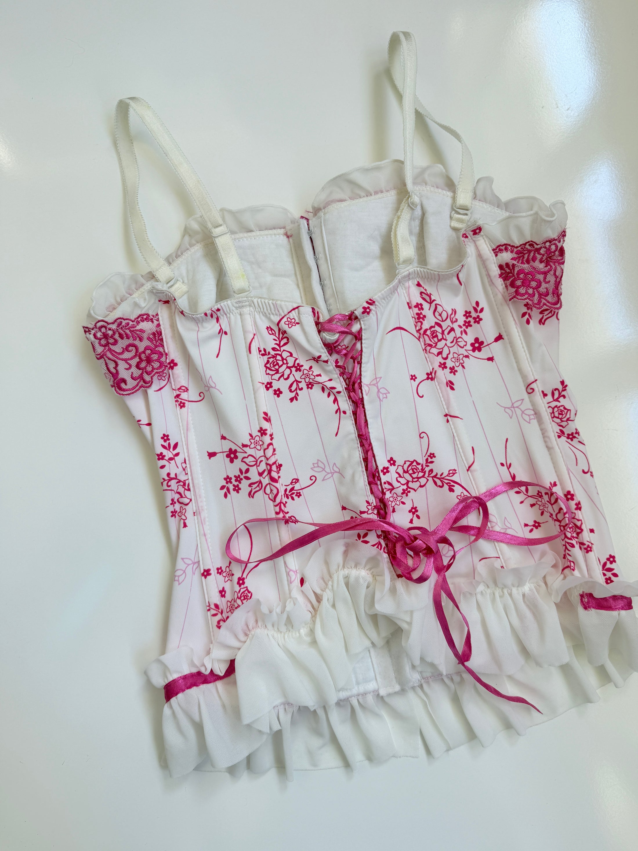 00's pinstripe flower corset w ribbon • Size M
