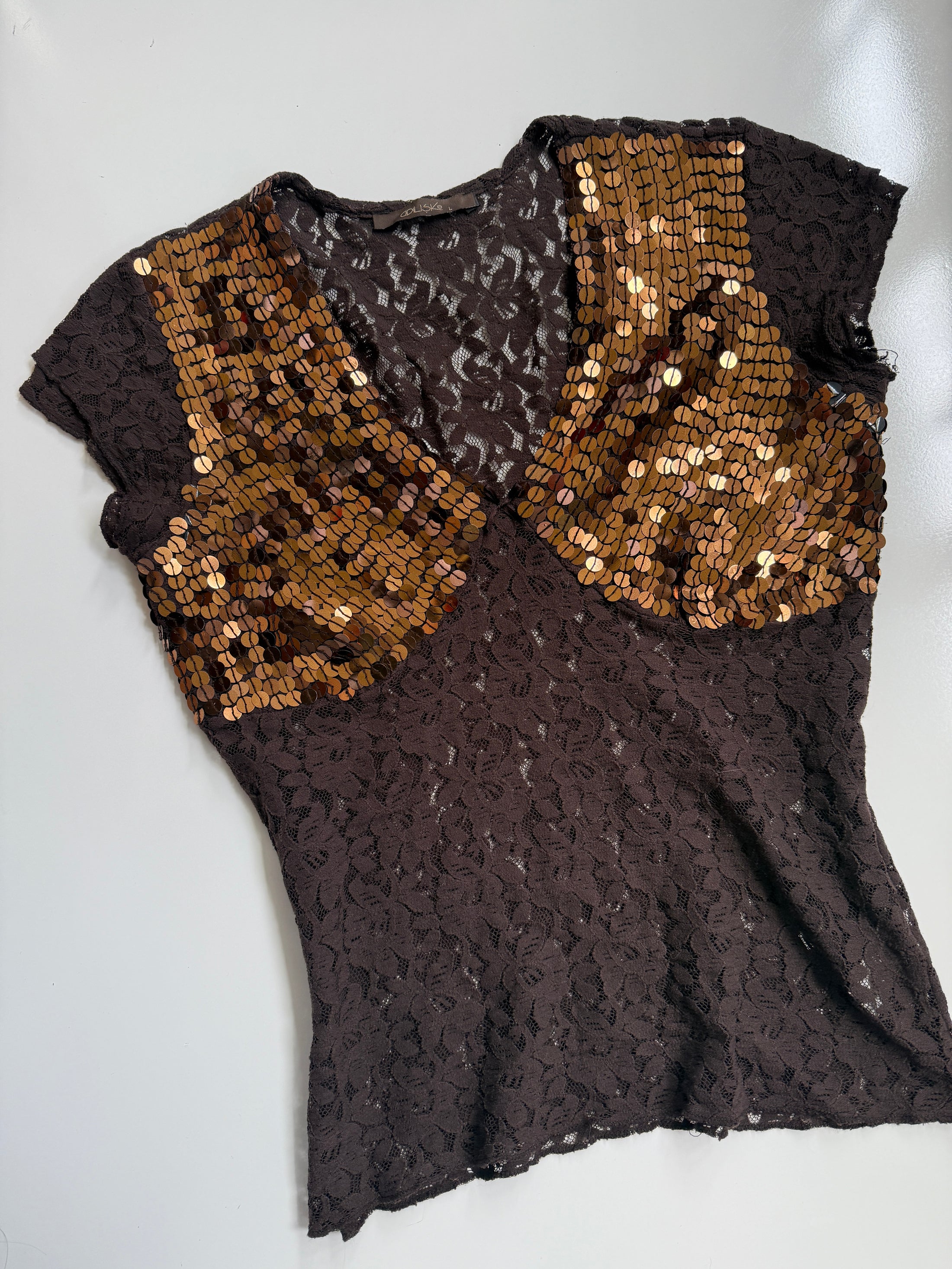 00's Brown Lace sequin top • Size L