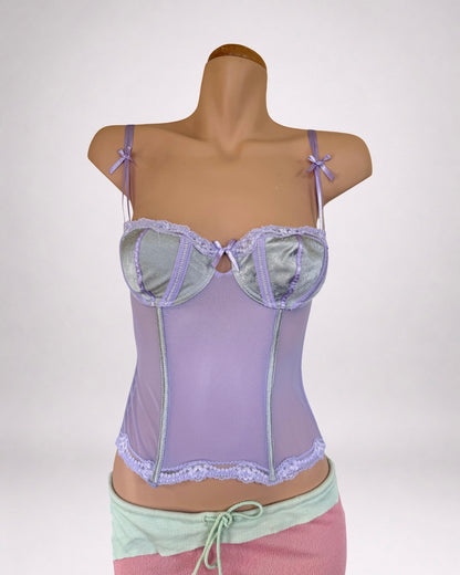 00's Lilac mesh corset w mint green trim • Size 8/10