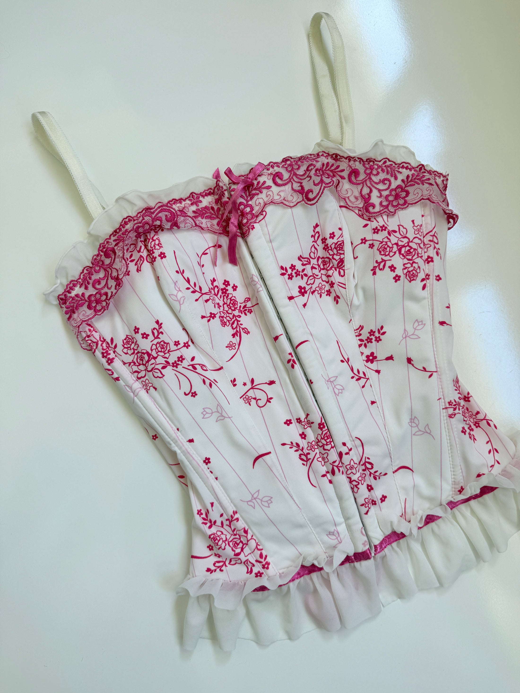 00's pinstripe flower corset w ribbon • Size M
