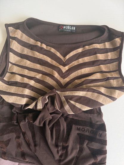 00's Morgan brown mesh tank w velvet patterns • Size S