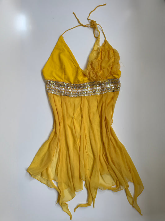 00's asym fairy long halter w sequins • Size S