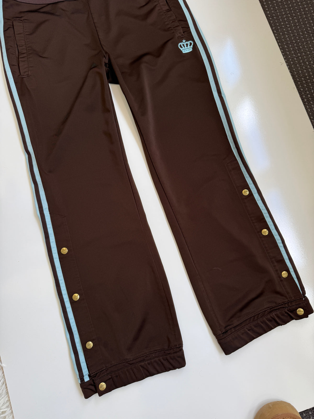 00's Adidas Respect Me snap button brown track pants • Size 12