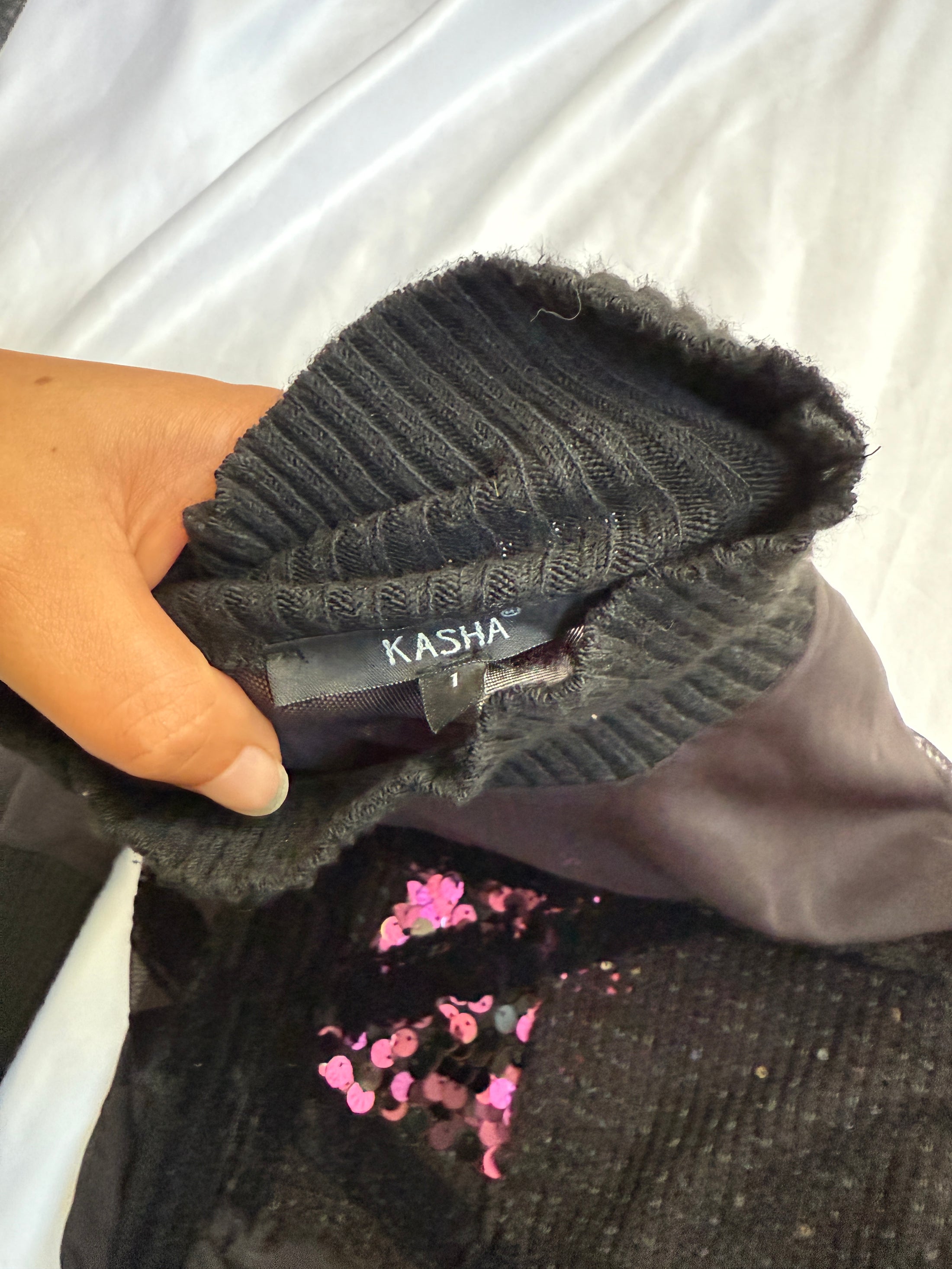 00's Mesh velvet/knit detail sequin longlseeve