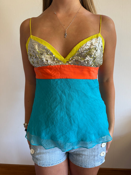 Deadstock 00's BCBG silk cami w sequins • Size S