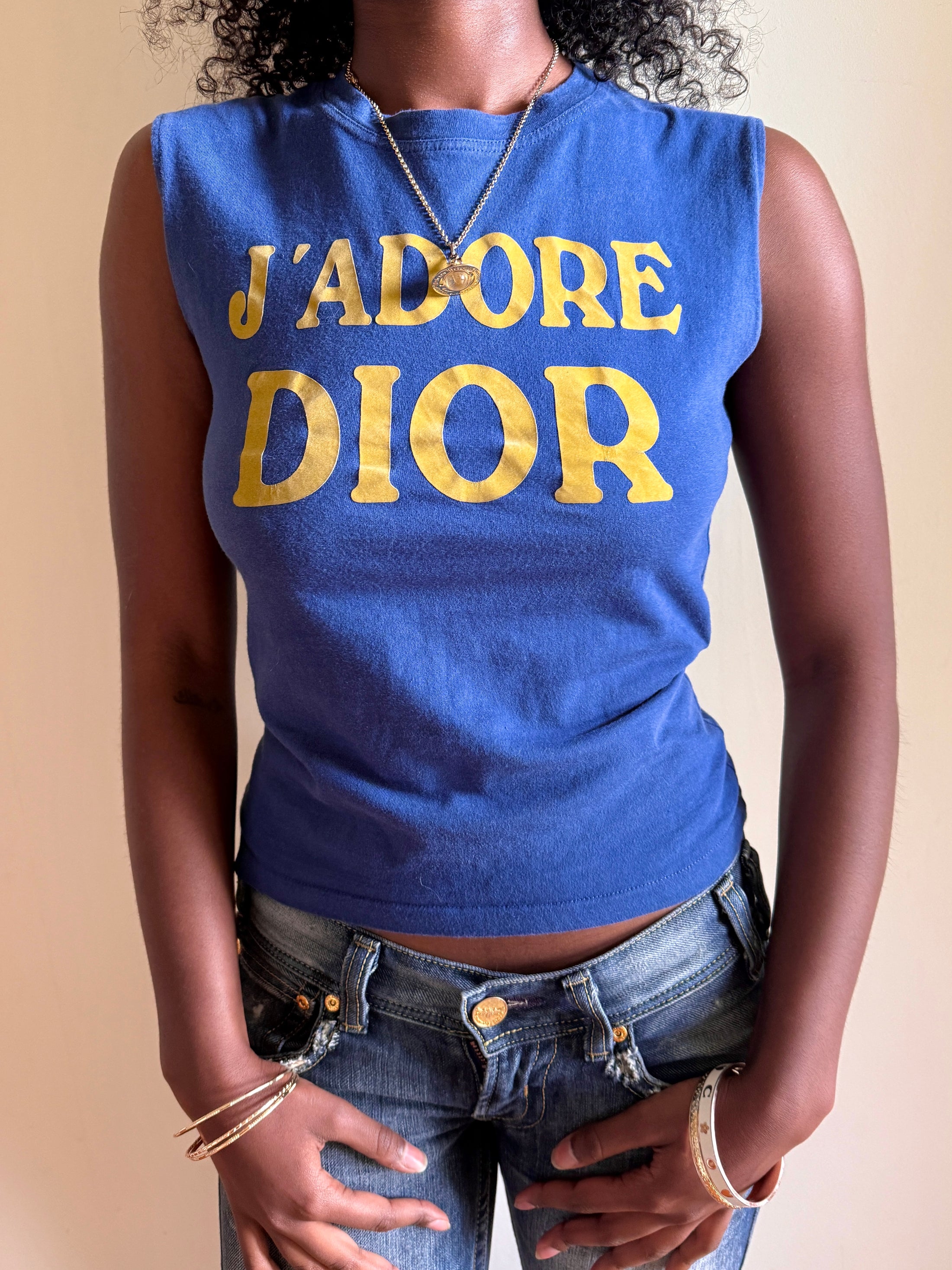 SS02 Christian Dior "J'adore Dior" tank Navy/Yellow• Size 8/10