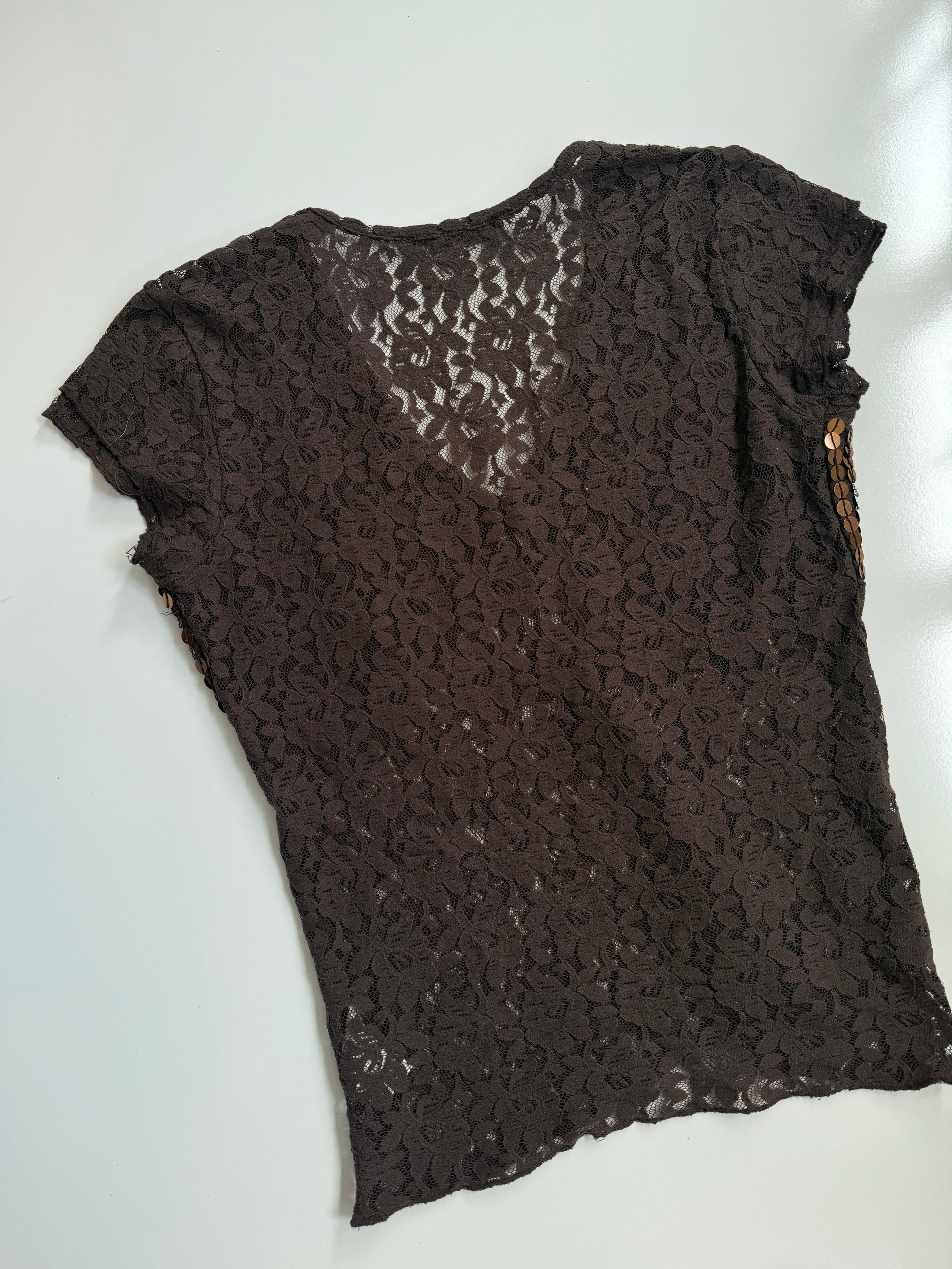 00's Brown Lace sequin top • Size L