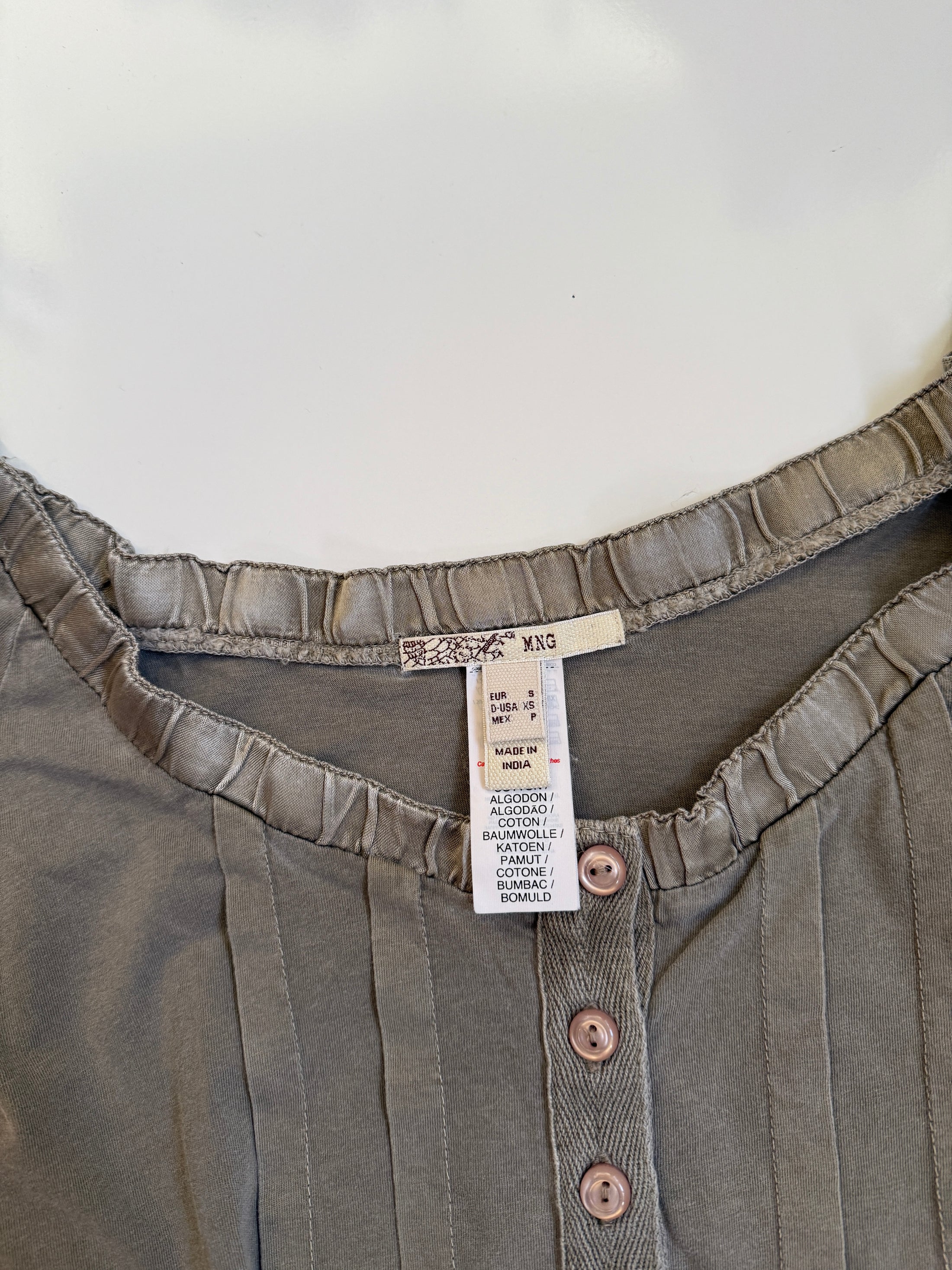 00's Mango khaki ribbon babydoll top • Size M