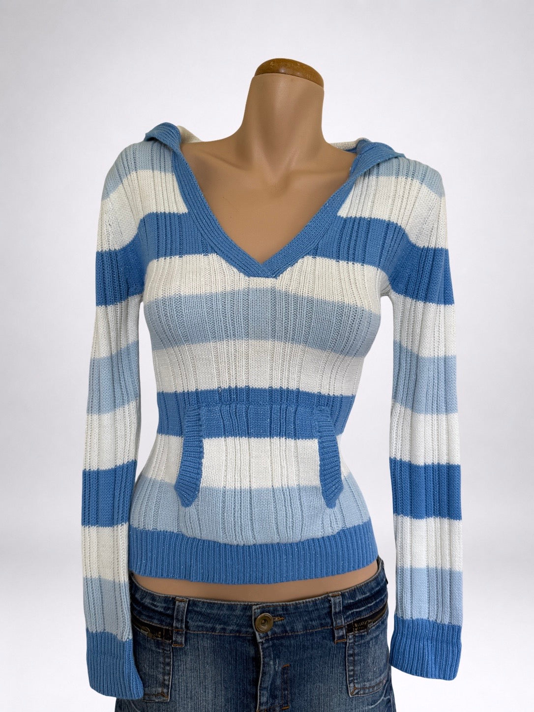 00's Acrylic stripe knit hoodie • Size S