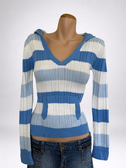 00's Acrylic stripe knit hoodie • Size S