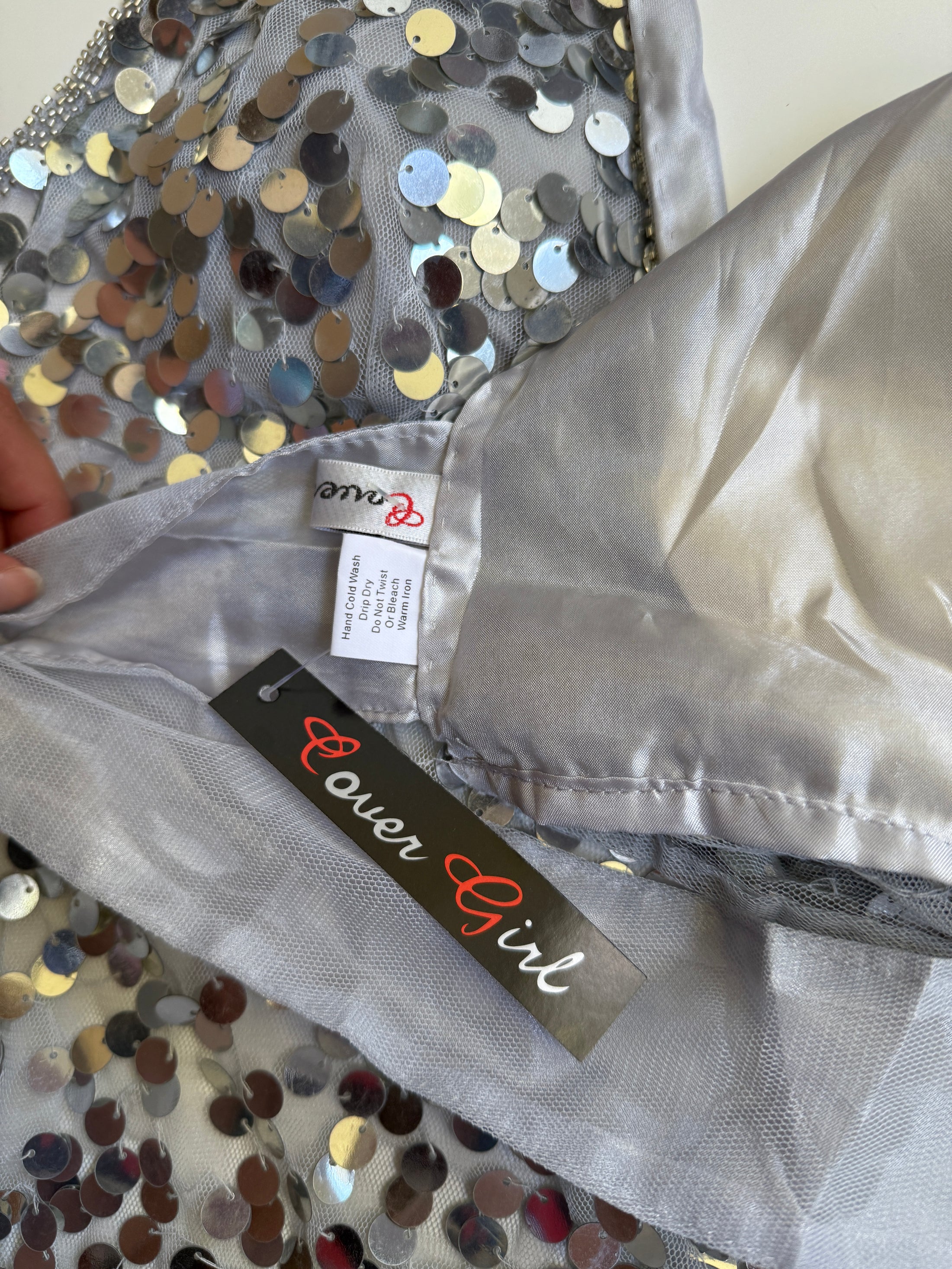 Deadstock 00's Cover Girl silver sequin backless halter • Size M/L