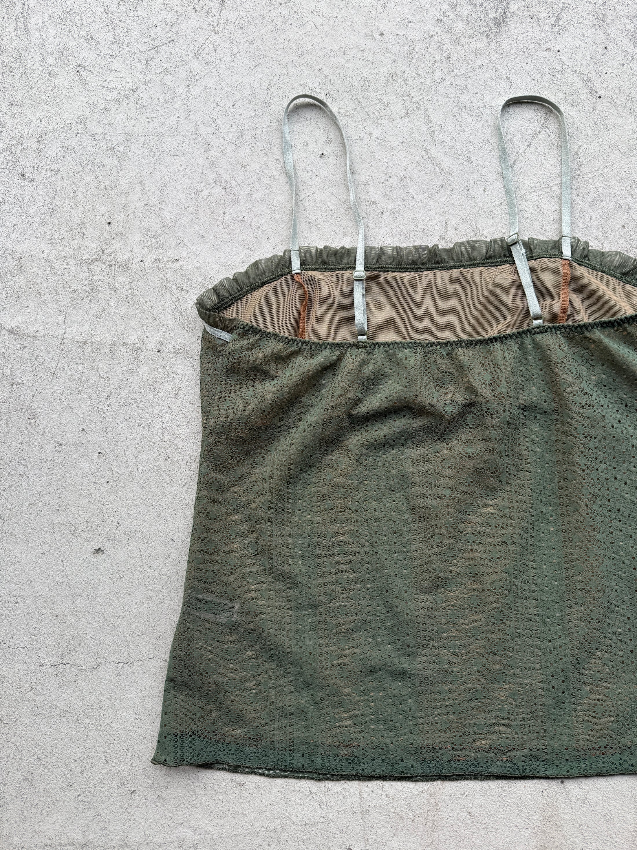 00's Khaki mesh lace milkmaid cami • Size M