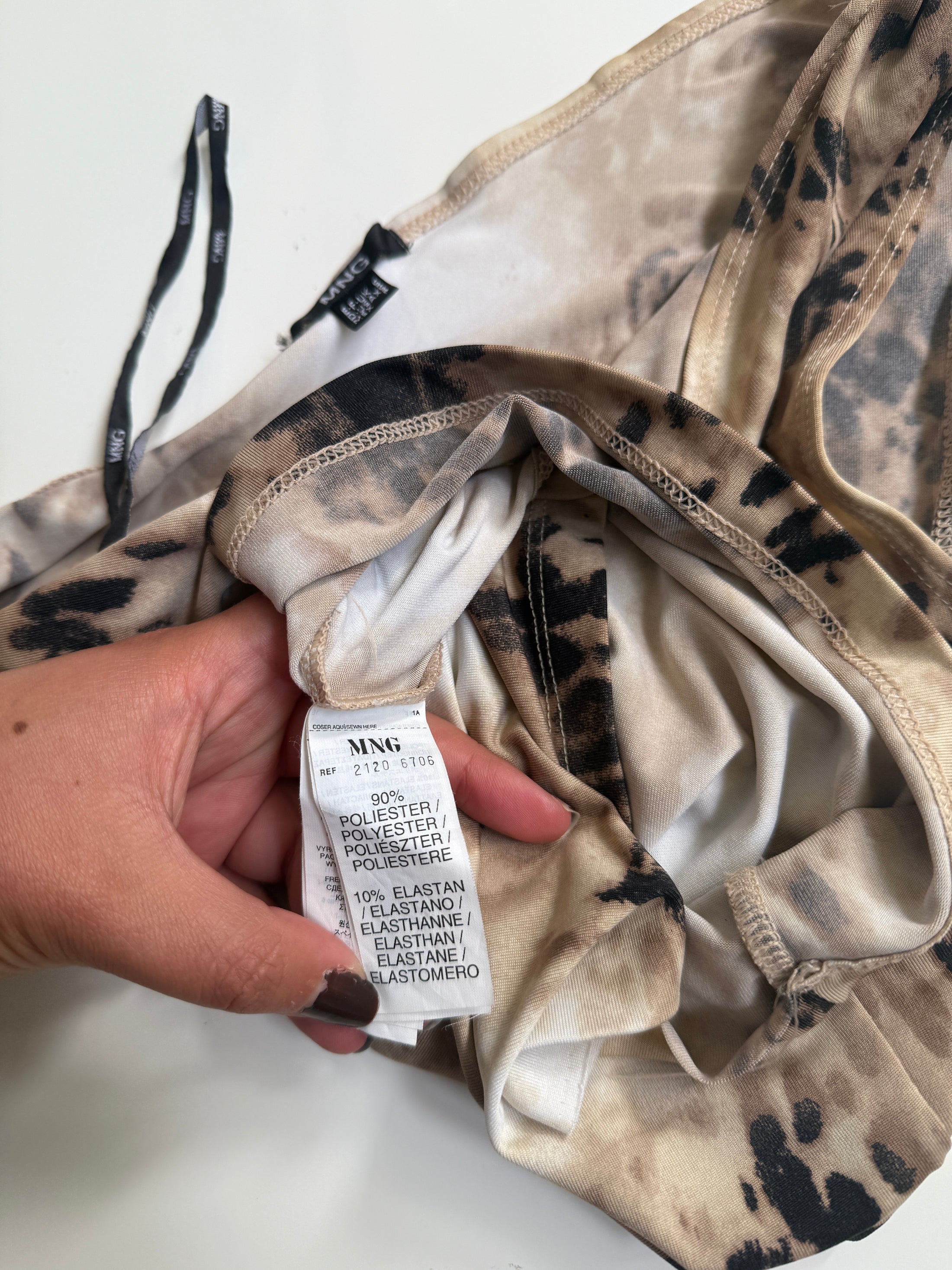 00's Mango leopard print one shoulder top w beade• Size Sd/suede detail