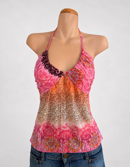 00's Sheer fairy pattern halter • Size M