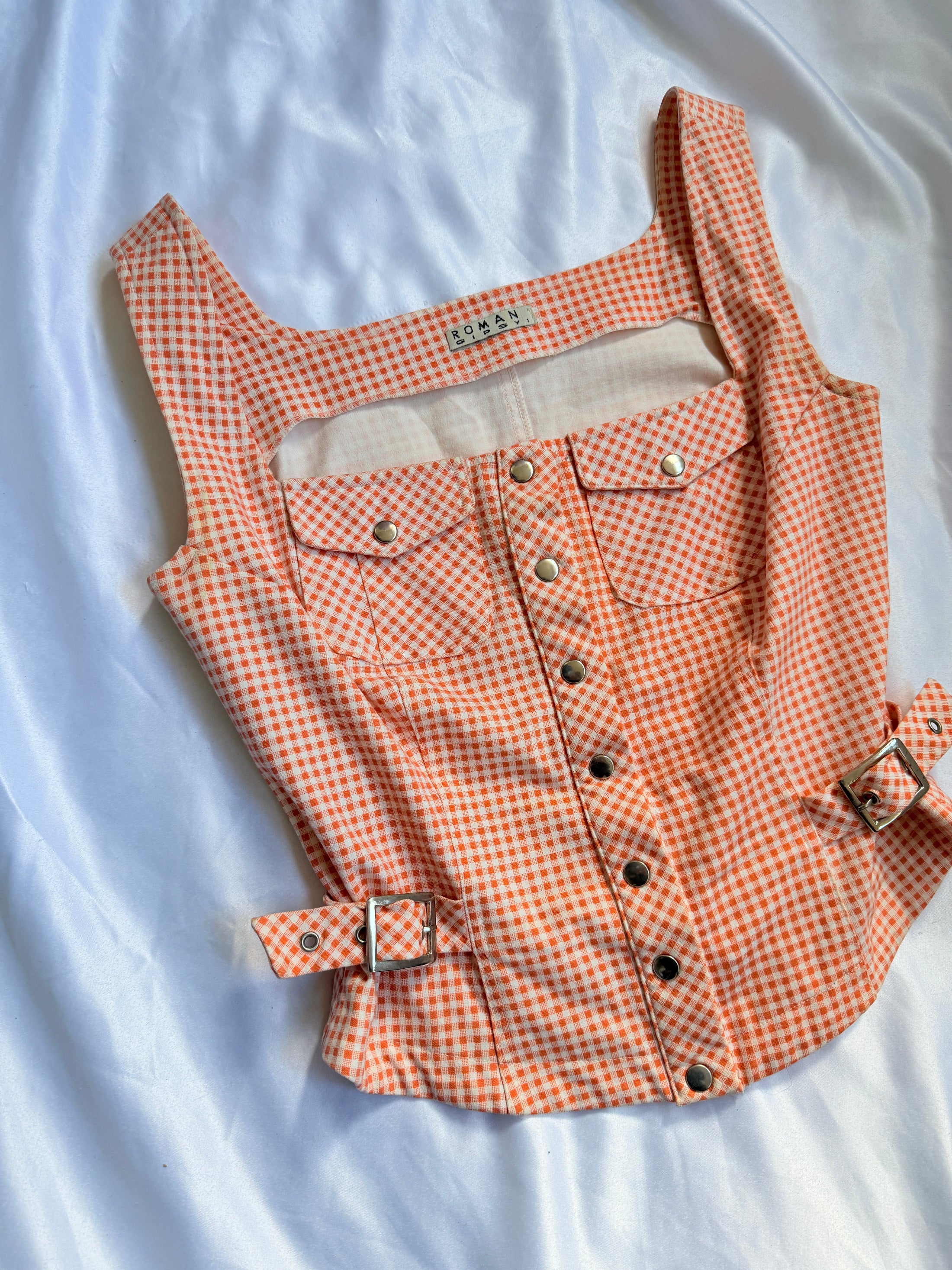 00's Roman gingham corset style top • Size S