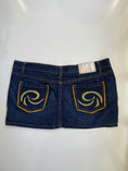 Load image into Gallery viewer, 00's Studded denim micro mini w embroidered back pockets • Size 10
