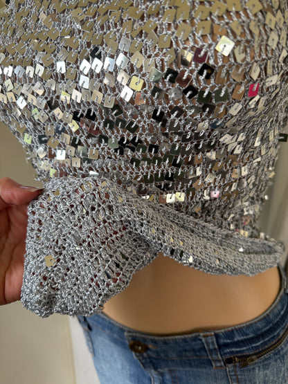 00's Silver crocheted sequin tank • Size S