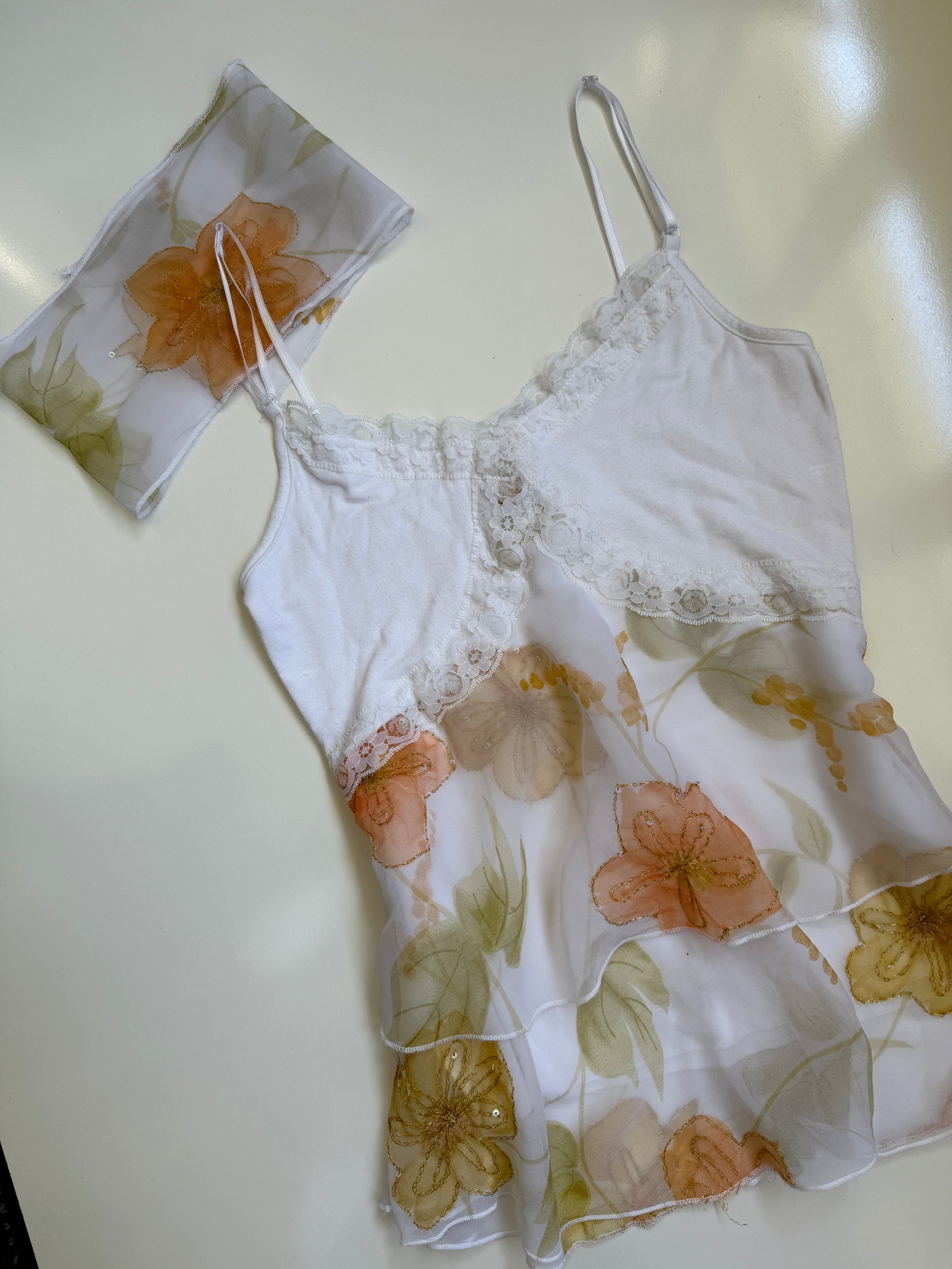 00's Sheer tiered embellished top w matching bandana • Size S